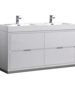 Valencia Free Standing Double Sink Bathroom Vanity, Glossy White, 60"