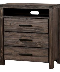 3 Drawers Media Chest With Open Shelf, Wire-Brushed Rustic Brown