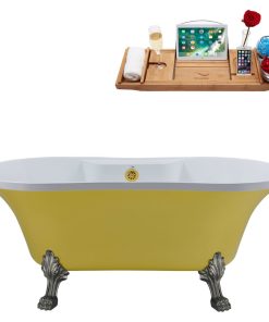 60" Streamline N104BNK-GLD Soaking Clawfoot Tub and Tray With External Drain