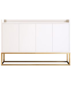 48" White Buffet Sideboard Kitchen Sideboard Cabinet With 4 Doors, Gold