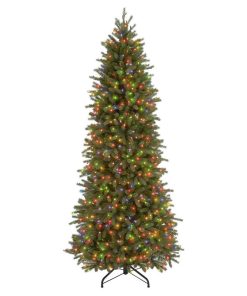 7.5' Feel-Real Jersey Fraser Pencil Slim Fir Hinged Tree, 650 Multi Lights-UL