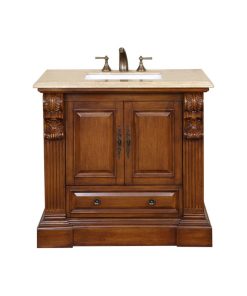 38 Inch Single Sink Bathroom Vanity Cabinet, Traditional, Travertine