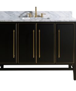 49" Vanity Combo, Black, Matte Gold, 1" White Marble Countertop, Backsplash