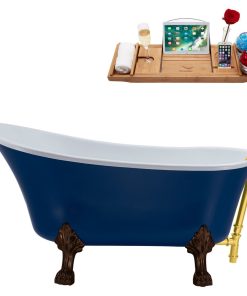 63" Streamline N368ORB-GLD Soaking Clawfoot Tub and Tray With External Drain