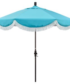 7.5' Bronze Surfside Patio Umbrella With Ribs and White Fringe, Aruba