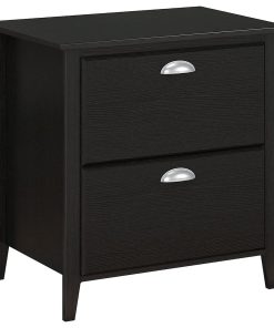 Transitional Filing Cabinet, 2 Drawers With Inverted Cup Pulls, Black Suede Oak