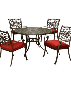 Traditions 5-Piece Dining Set, Red With 48" Cast-top Table and 4 Dining Chairs