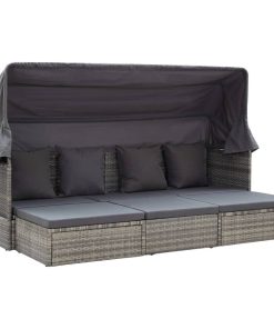 Vidaxl Garden Lounge Bed With Roof Gray 78.7"x23.6"x48.8" Poly Rattan