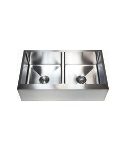 36" Stainless Steel Flat Front Farm Apron 50/50 Double Bowl Kitchen Sink