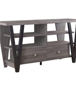 Transitional Entertainment Center, Open Shelves & Storage Drawers, Black & Gray