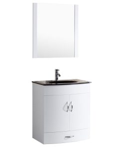 Style 5, 24"W White Vanity Sink Base Cabinet, Mirror, LV5-24W
