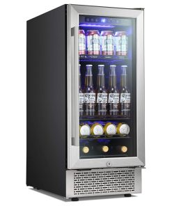 15 Inch Beverage Refrigerator Buit-in Wine Cooler Mini Fridge Clear Glass Door