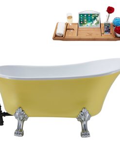 63" Streamline N350CH-BL Soaking Clawfoot Tub and Tray With External Drain