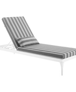 White Striped Gray Perspective Cushion Outdoor Patio Chaise Lounge Chair