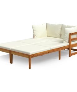 vidaXL 2x Acacia Wood Sun Loungers with Cream White Cushions Patio Sunbed