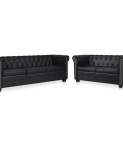 vidaXL Chesterfield Sofa Set 2-Seater and 3-Seater Black Faux Leather Couches