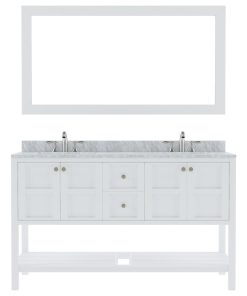Winterfell 60" Double Vanity, White, With Mirror, Square Sinks, Without Faucet