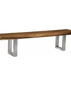 75"L Bench Solid Acacia Wood Stainless U Legs Natural Smooth Brown Finish