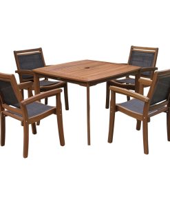5-Piece Eucalyptus Dining Set with Sling Stacking Chairs