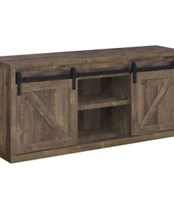 59" TV Console with Sliding Doors, Rustic Oak and Black