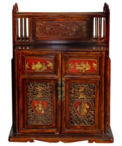 Vintage Chinese Fujian Golden Carving Wedding Trunk Cabinet Hcs5857