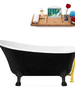 67" Streamline Clawfoot Tub and Tray With External Drain