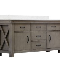 72" Grizzle Gray Double Sink Vanity With Carrara White Marble Counter Top, Vanit