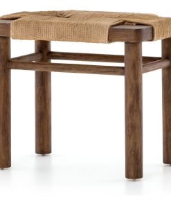 20" Rufino Stool Ottoman Mahogany Cotton Rope Russet Vintage Modern Handmade