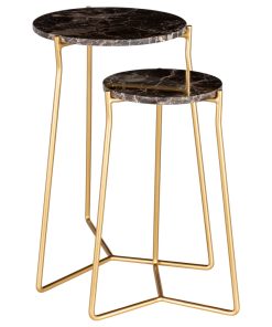 Surya Suave UAV-004 Nesting Table Set, Brown/Gold