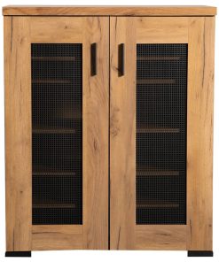 2 Doors Shoe Cabinet, Golden Oak and Gunmetal