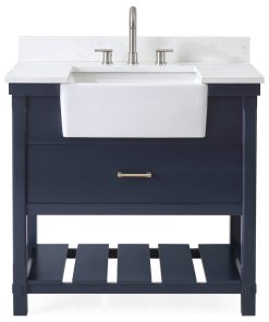 36" Kendia Navy Blue Farmhouse Sink Bathroom Vanity FW-7036-NB36-BS