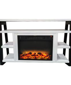 32-In.Electric Fireplace Mantel With Log Insert and Flames, White and Black