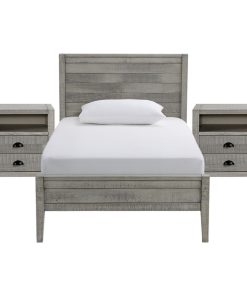 Windsor 3-Piece Set with Panel Twin Bed and 2 Nightstands, Driftwood Gray, Twin