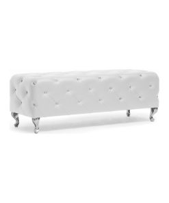 Stella Crystal Tufted White Leather Modern Bench