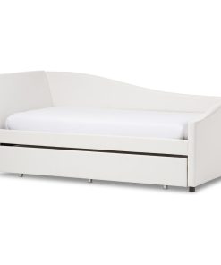 Vera White Faux Leather Upholstered Curved Sofa Twin Daybed With Trundle Bed