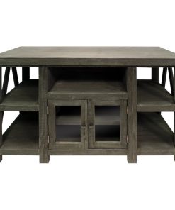 52 Inch Handmade Wooden Tv Stand With 2 Glass Door Cabinet Distressed Gray