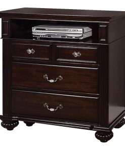 Wooden Media Chest With Open Shelf, Dark Walnut
