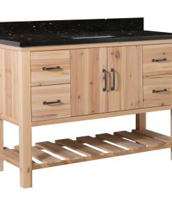 Wallace Solid Fir Single-Sink Vanity With Shelf, 48", Black Galaxy Top