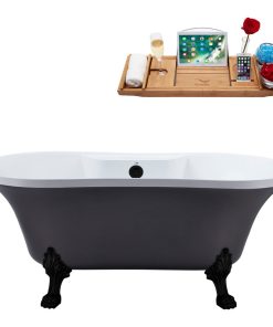 60" Streamline N105BL-BL Soaking Clawfoot Tub and Tray With External Drain