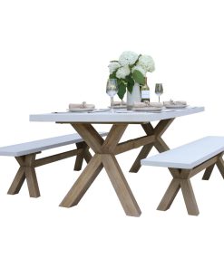 3-Piece Ivory Composite and Eucalyptus Wash Rectangle Dining Set With Benches