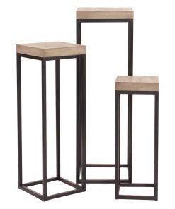 Wood & Metal Pedestals (Set of 3) - Natural