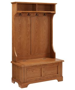 Transitional Hall Tree, 2 Open Compartments & Bench With Hidden Storage, Oak