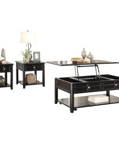 3-Piece Calbeck Lift Top Cocktail Table, 2 End Table, Chair Table Dark Espresso