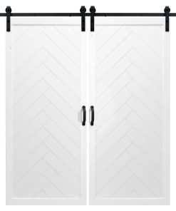 36"x84" Herringbone Double Sliding Barn Doors with Hardware Kit, White