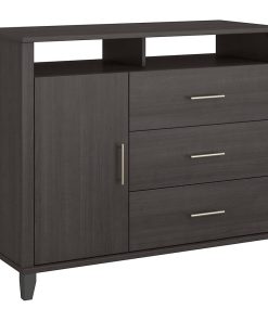 Tall TV Stand, 3 Storage Drawers and 2 Upper Open Compartments, Storm Grey