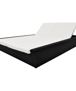 vidaXL Outdoor Lounge Bed With Cushion Poly Rattan Black