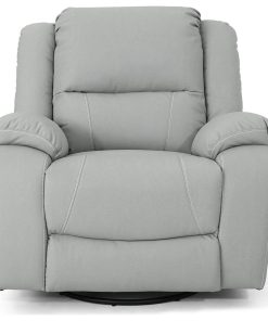 Swiveling Recliner, Comfortable Light Grey Faux Leather Seat & Pillowed Arms