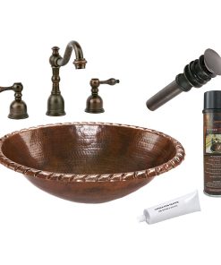19-In Oval Roped Rim Self Rimming Hammered Copper Sink Pack-2 With Accessories