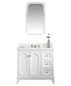36" Wide Pure White Single Sink Quartz Carrara Bathroom Vanity