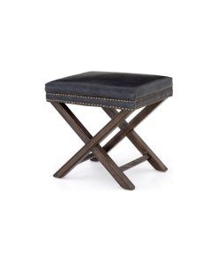 20.5" Erminio Ottoman Top grain Leather Nettle Wood Iron Durango Smoke Warm